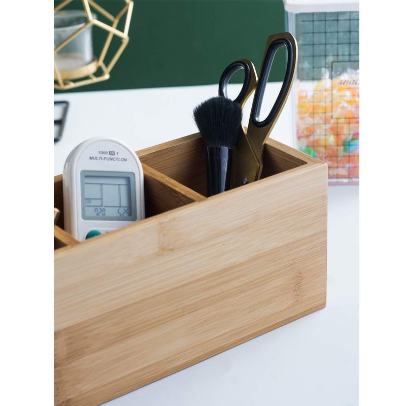 YOSCO Bamboo Wood Pens Pencils Holder Cup for Desk Remote Control Holder, Caddy,Organizer,Desktop Storage with 3 Compartments,Makeup Brush Holder,Silverware Caddy for Party,Office Supplies (3 Grid) - Image 4